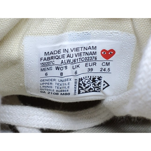 Converse Chuck Taylor Comme de Garcons Shoes Womens 8 Sneaker Off White Low - Picture 13 of 14